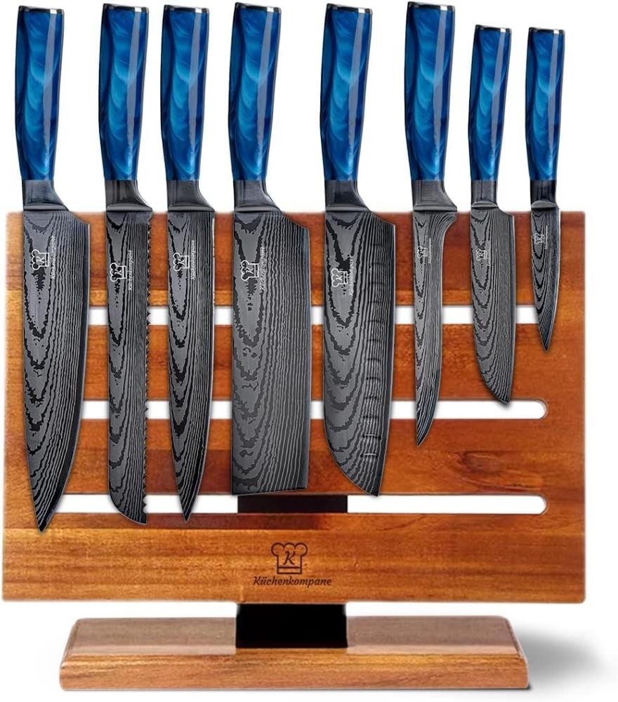Messerset asiatisch mit magnetischer Holzleiste - Asiatische Küchenmesser - 8-teiliges Messerset mit handgeschmiedeten Edelstahlklingen und Pakkaholz Griff - Rostfrei & scharf Bild 1