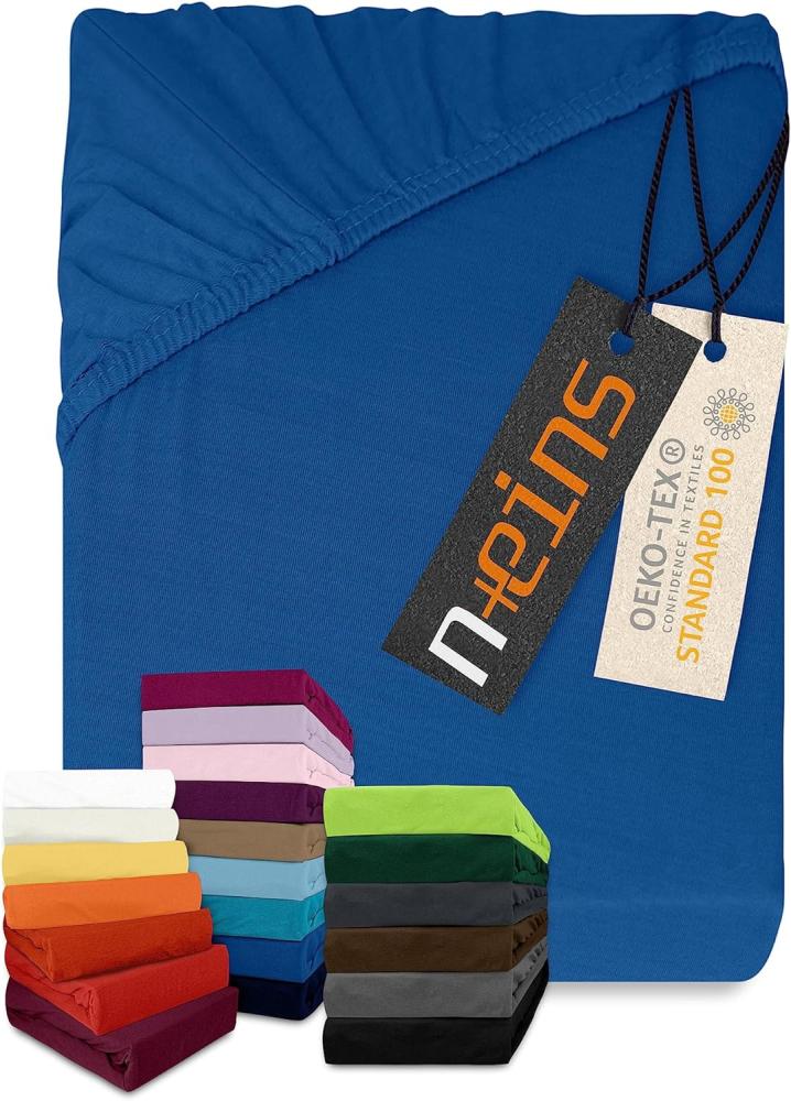 npluseins klassisches Jersey Spannbetttuch - vielen Farben + Größen - 100% Baumwolle 159. 192, 200 x 220 cm, Royalblau Bild 1