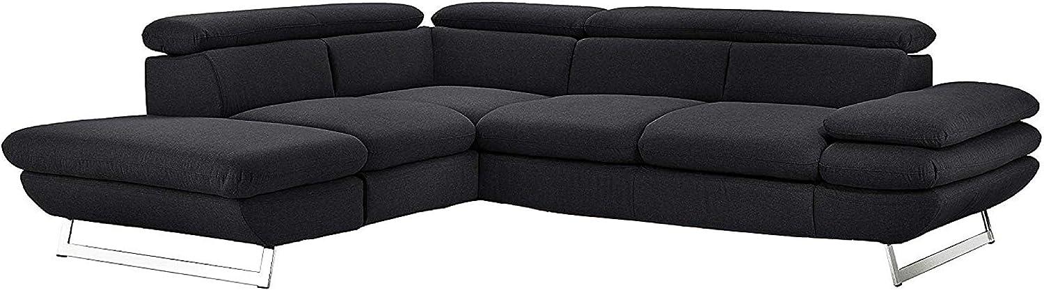 Mivano Ecksofa Prestige, Modernes L-Form-Sofa mit Ottomane, Kopfstützen und Armlehne verstellbar, 265 x 74 x 223, Strukturstoff, schwarz Bild 1