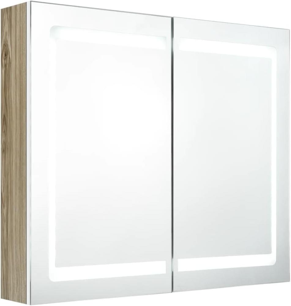 vidaXL LED-Bad-Spiegelschrank Weiß und Eichenoptik 80x12x68 cm Bild 1