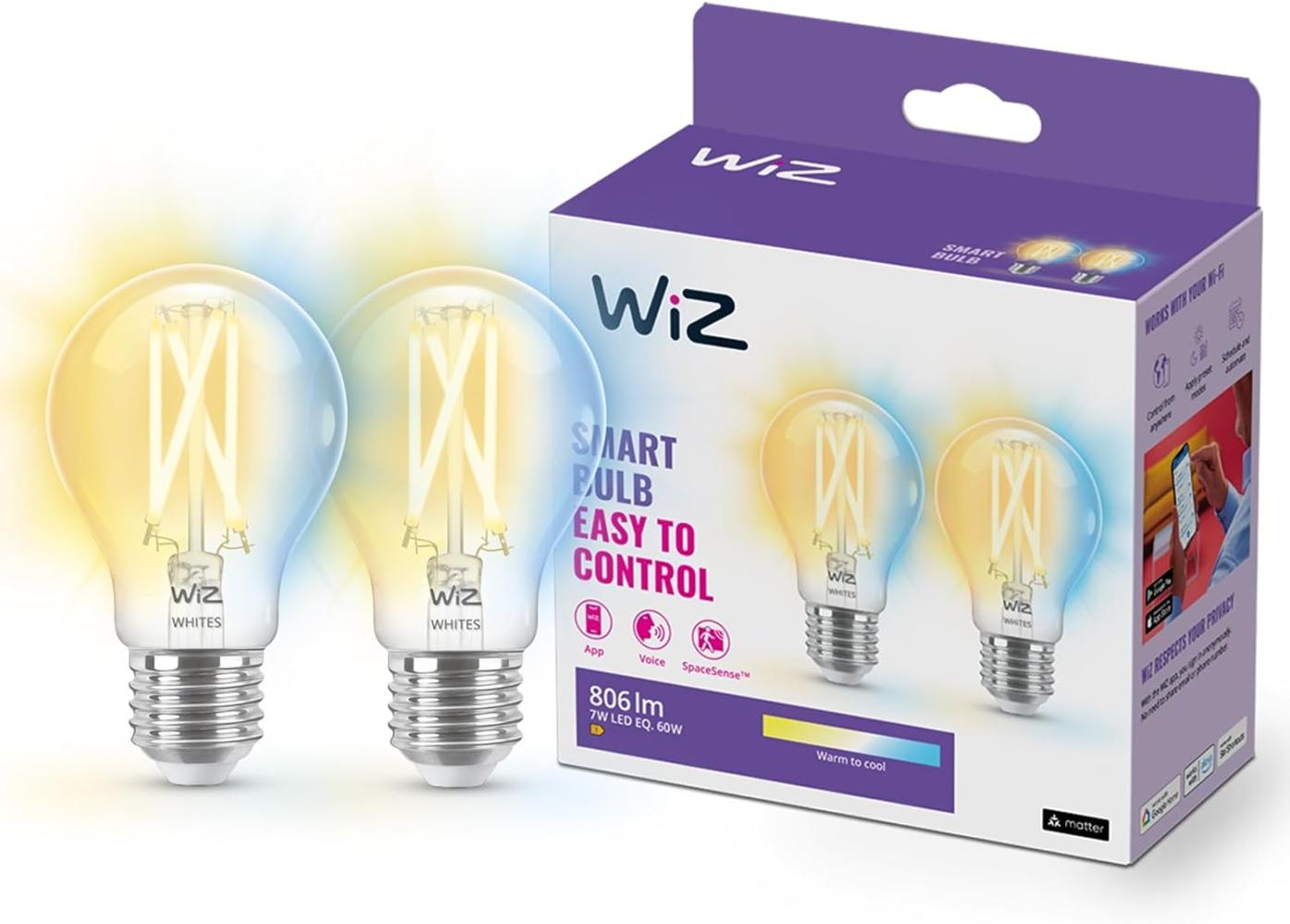 WiZ Filament 60W E27 Standardform Clear Doppelpack Bild 1