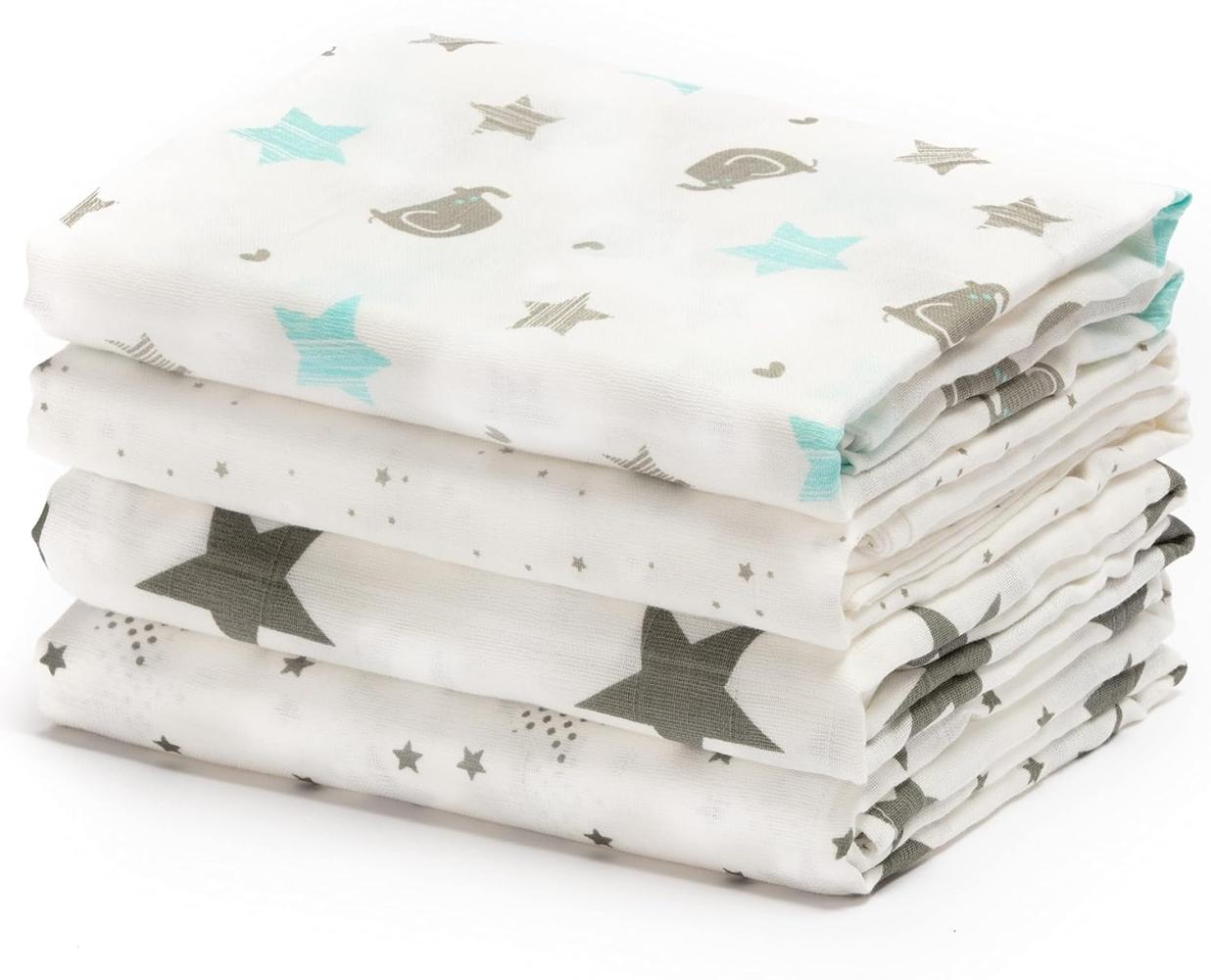 CuddleBug „Sternennacht“ 4 Stück 120 cm x 120 cm Lange Baby Decke für Babys | 5 Farbkollektionen | Musselin Decke | Babydecke Mädchen oder Jungen | Babydecke Baumwolle Bild 1