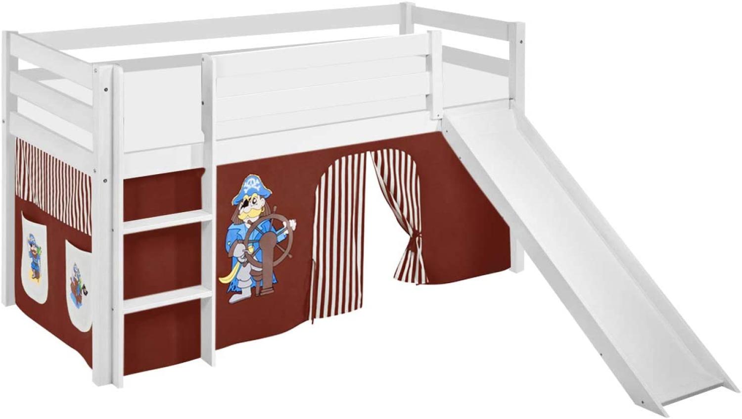 Lilokids 'Jelle' Spielbett 90 x 200 cm, Pirat Braun Beige, Kiefer massiv, mit Rutsche und Vorhang Bild 1