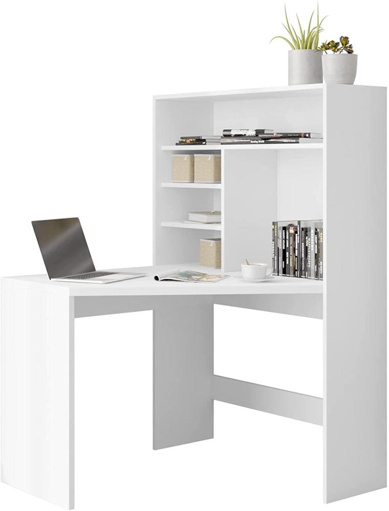 Mirjan24 'Nirano' Schreibtisch mit Regal, weiß, 141 x 101 x 98 cm Bild 1