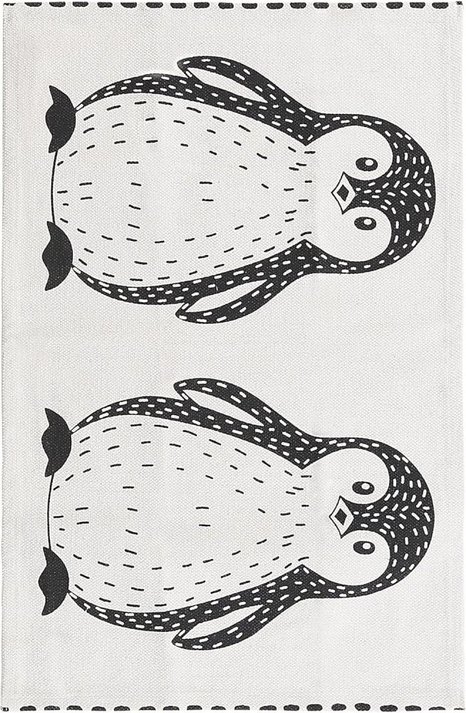 Kinderteppich Baumwolle weiß schwarz 60 x 90 cm Pinguin-Muster HAJDARABAD Bild 1