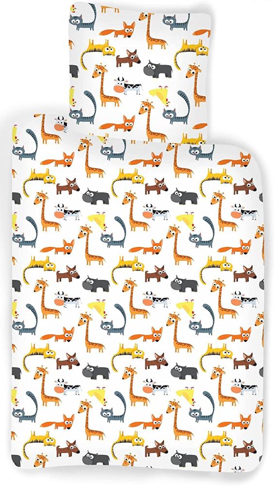 Baby Kinder BettwÃ¤sche Tiere Giraffe Hund Katze Huhn Fuchs Kuh Bettdecke 100x135 + Kopfkissen 40x60 cm, 100% Baumwolle Bild 1