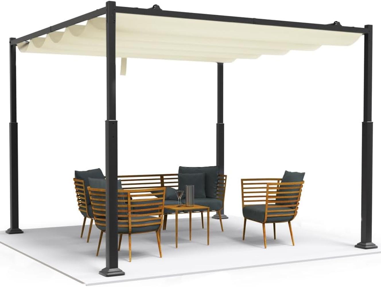 VOUNOT Pergola Pavillon 3x3m wasserdicht stabil Winterfest, Gartenpavillon Metall mit Terrassenüberdachung freistehend, Sonnenschutz für Garten Terrasse & Balkon, Beige Bild 1