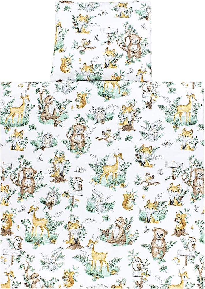 TupTam Unisex Baby Wiegenset 4-teilig Bettwäsche-Set: Bettdecke mit Bezug und Kopfkissen mit Bezug, Farbe: Tiere in Blättern, Größe: 80x80 cm Bild 1