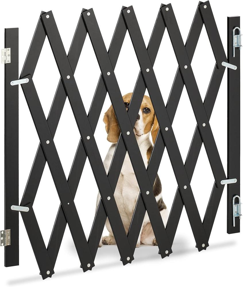 Relaxdays Hundeabsperrgitter, ausziehbar bis 126 cm, 70-82 cm hoch, Bambus, Hunde Schutzgitter für Treppe & Tür, schwarz Bild 1