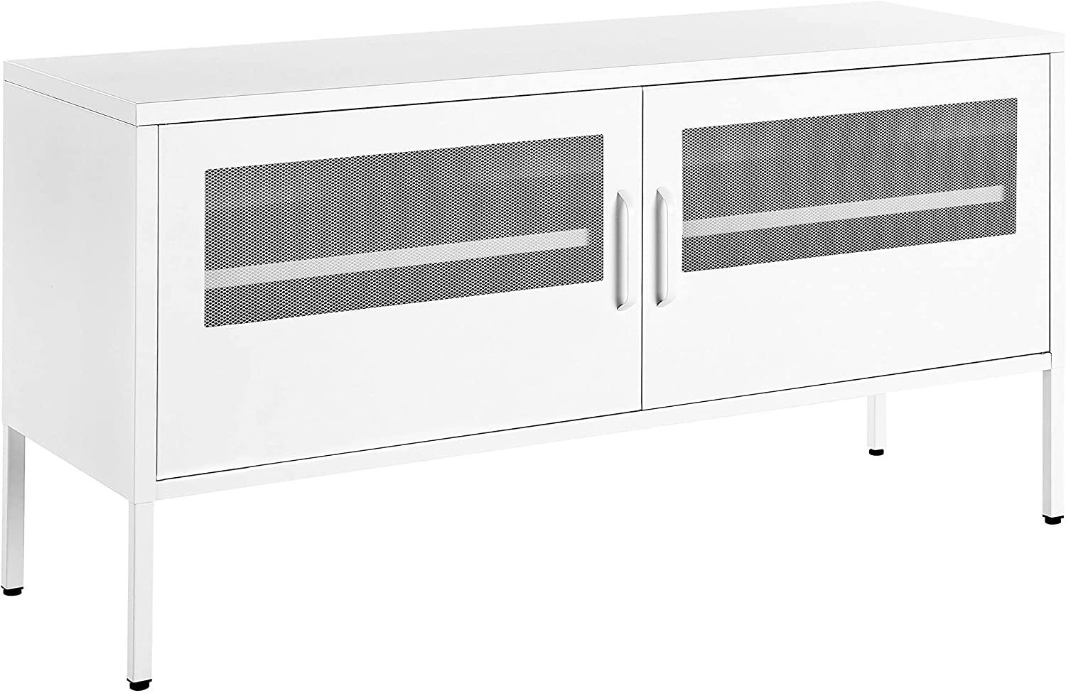 Schrank mit 2 durchsichtigen Gittertüren, 2 Regalböden & 2 Griffen, Stahl, 40 x 118 x 60 cm, Weiß Bild 1