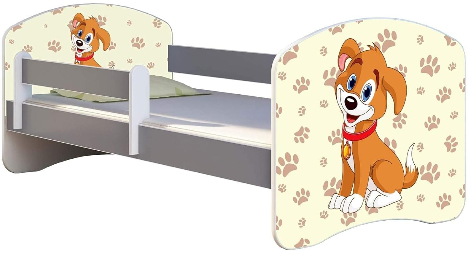 ACMA Kinderbett Jugendbett mit Einer Schublade und Matratze Grau mit Rausfallschutz Lattenrost II (11 Welpe, 140x70) Bild 1