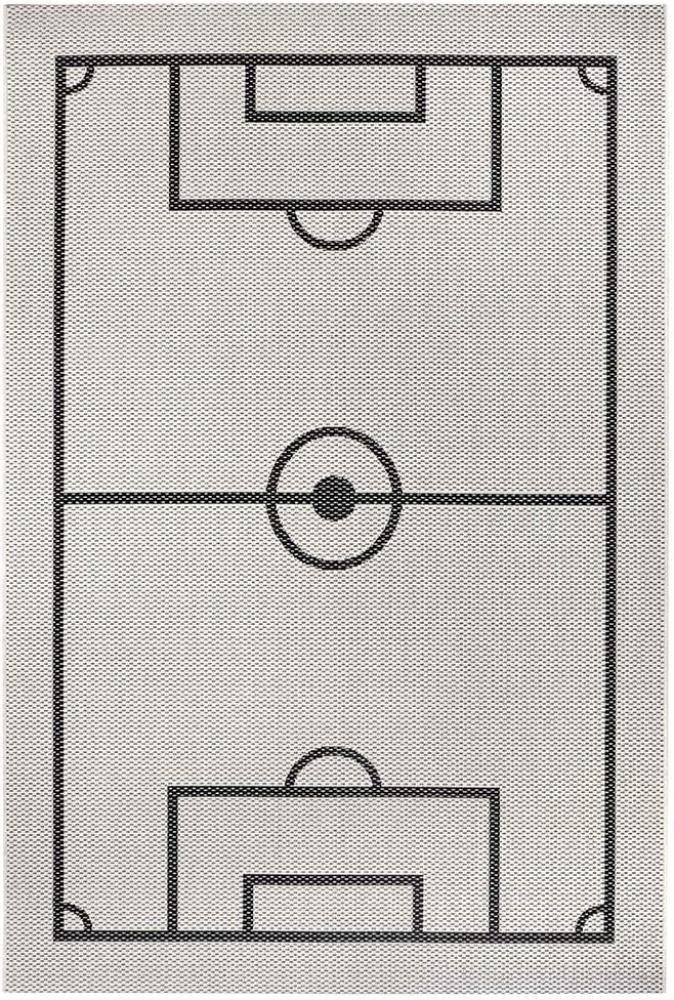 Flachgewebe Kinderteppich Fußballplatz - creme schwarz - 80x150x0,3cm Bild 1