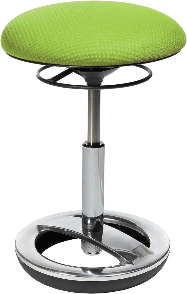 Topstar SU49BR5 Sitness Bob, ergonomischer Sitzhocker, Arbeitshocker, Bürohocker mit Schwingeffekt, Sitzhöhenverstellung, Standfußring Alu, poliert, Stoffbezug, grün Bild 1