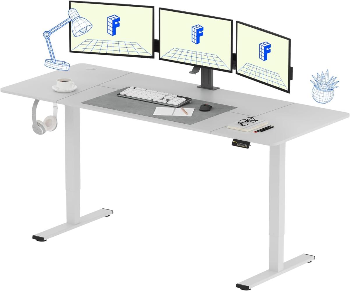 FLEXISPOT Höhenverstellbarer Schreibtisch Basic Plus 200x80cm Elektrisch - Memory-Handsteuerung - Sitz-Stehpult für Büro & Home-Office (weiß, weiß Gestell) Bild 1