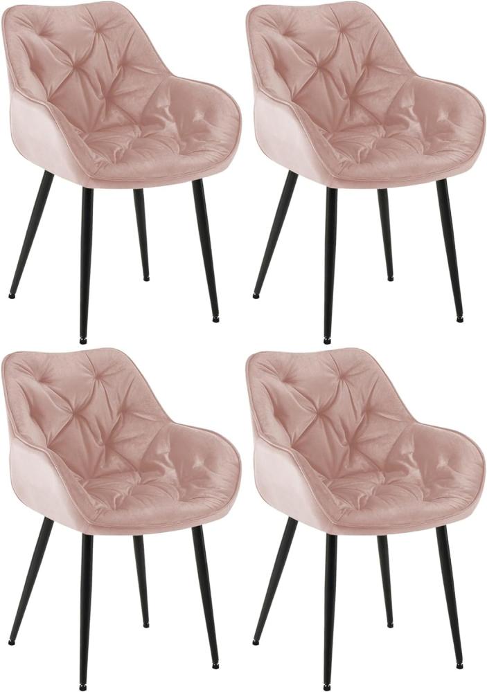 CLP 4er Set Stuhl Tanna Samt I Gesteppter Polsterstuhl I Esszimmerstuhl Mit Bodenschonern, Farbe:pink Bild 1