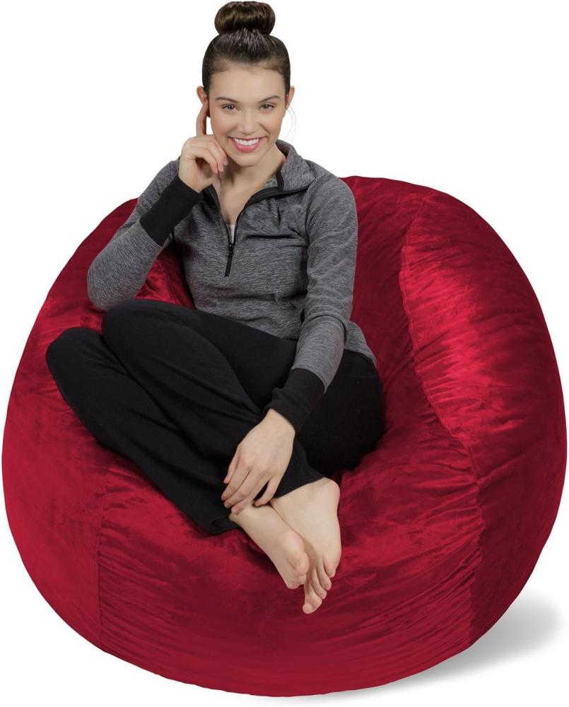 Sofa Sack XL-Das Neue Komforterlebnis Sitzsack mit Memory Schaumstoff Füllung-Perfekt zum Relaxen im Wohnzimmer oder Kinderzimmer-Samtig weicher Velour Bezug in Dunkelrot Bild 1