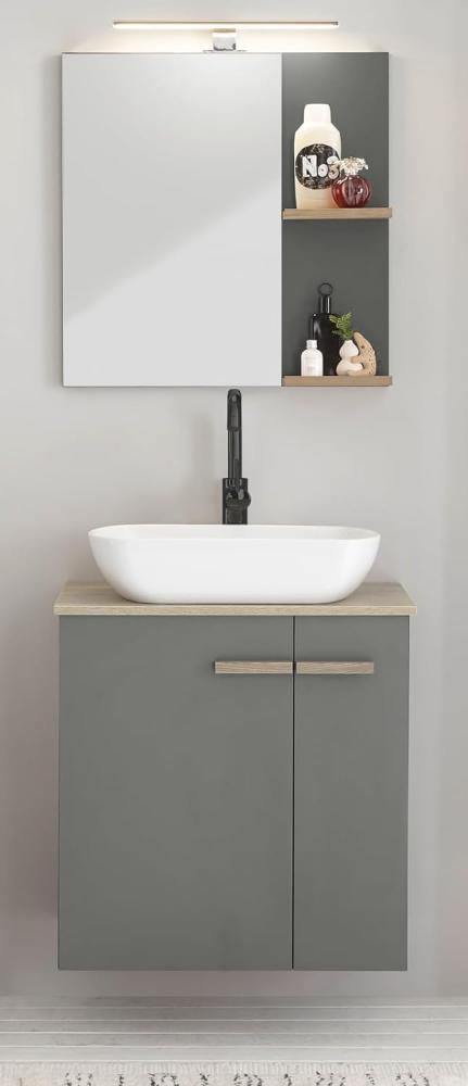 'Dense' Badmöbel Set 4-tlg. in anthrazit matt und Eiche, mit Waschbecken und Badlampe, 60 x 200 cm, hängend / stehend Bild 1