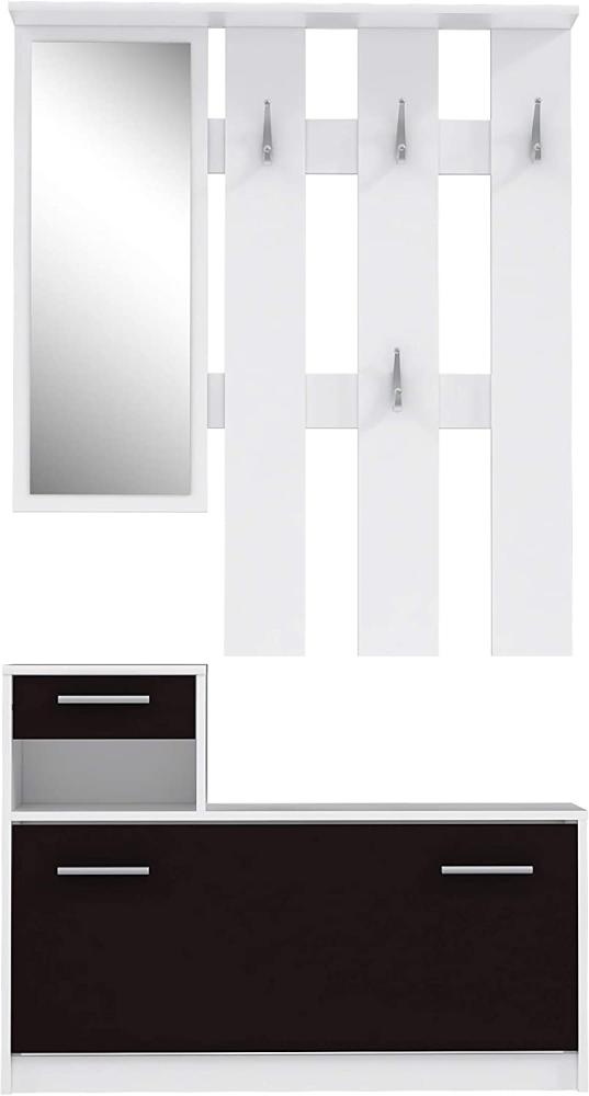 FORTE Foxi Kompaktgarderobe inklusive Spiegel, Holzwerkstoff, Schwarz-Weiß, 97. 5 x 25 x 180 cm Bild 1