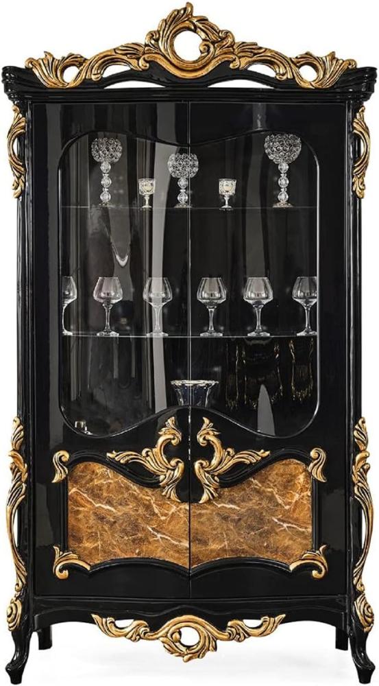 Casa Padrino Luxus Barock Vitrine Schwarz / Braun / Gold 156 x 50 x H. 220 cm - Prunkvoller Massivholz Vitrinenschrank mit 2 Glastüren - Barock Möbel Bild 1