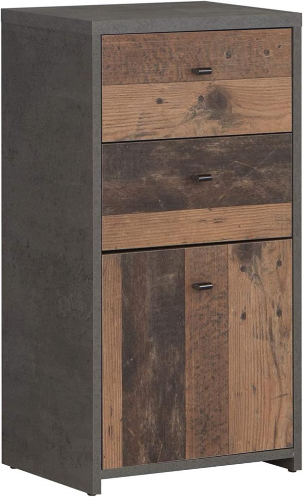 FORTE Kommode mit 1 Tür und 2 Schubkästen in trendiger Farbkombination Old-Wood Vintage kombiniert mit Betonoptik, 40,3 cm x 77,5 cm x 29,6 cm Bild 1