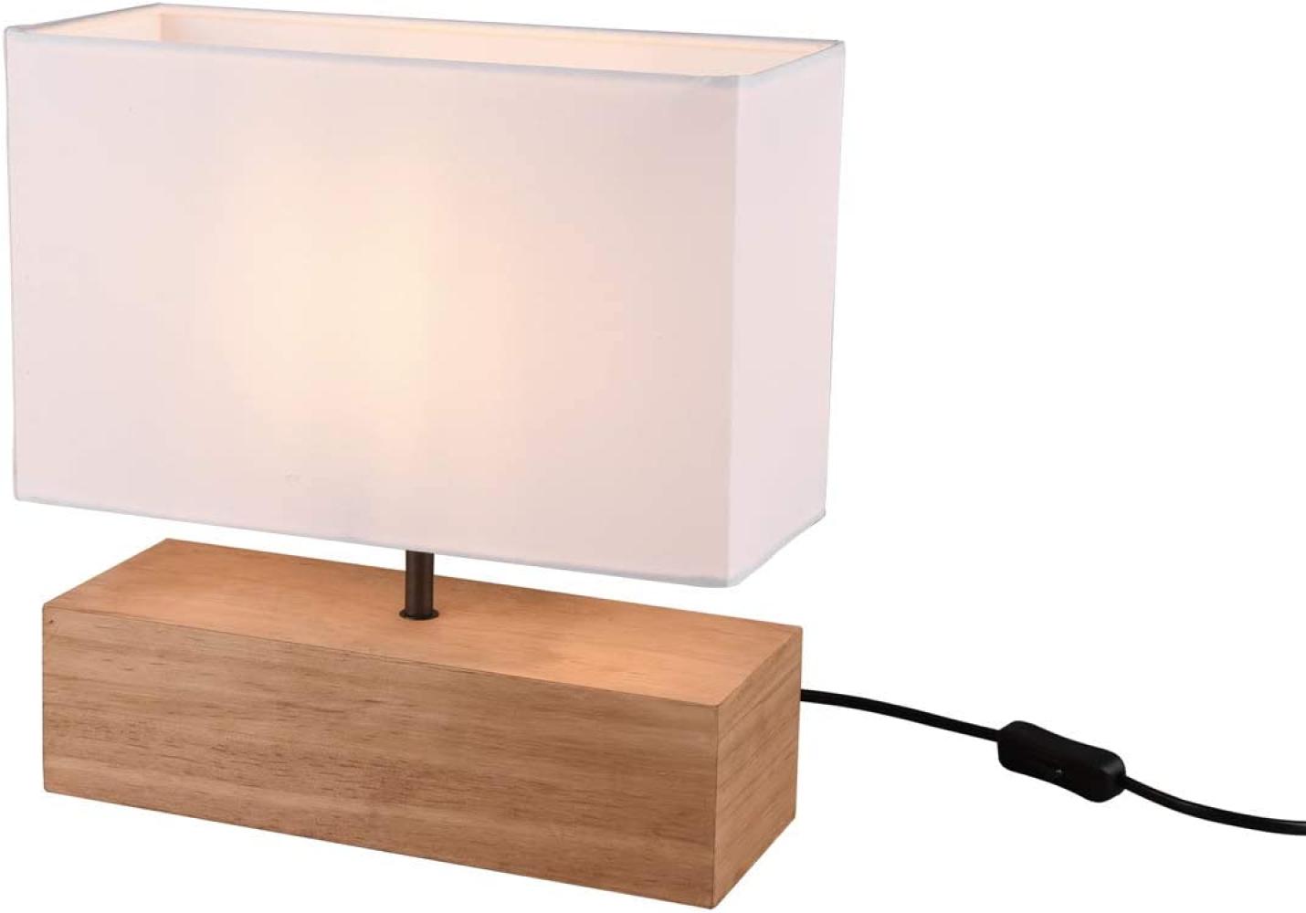 LED Tischleuchte Holzfuß mit Stoffschirm in Weiß 12x30cm Höhe 30cm Bild 1