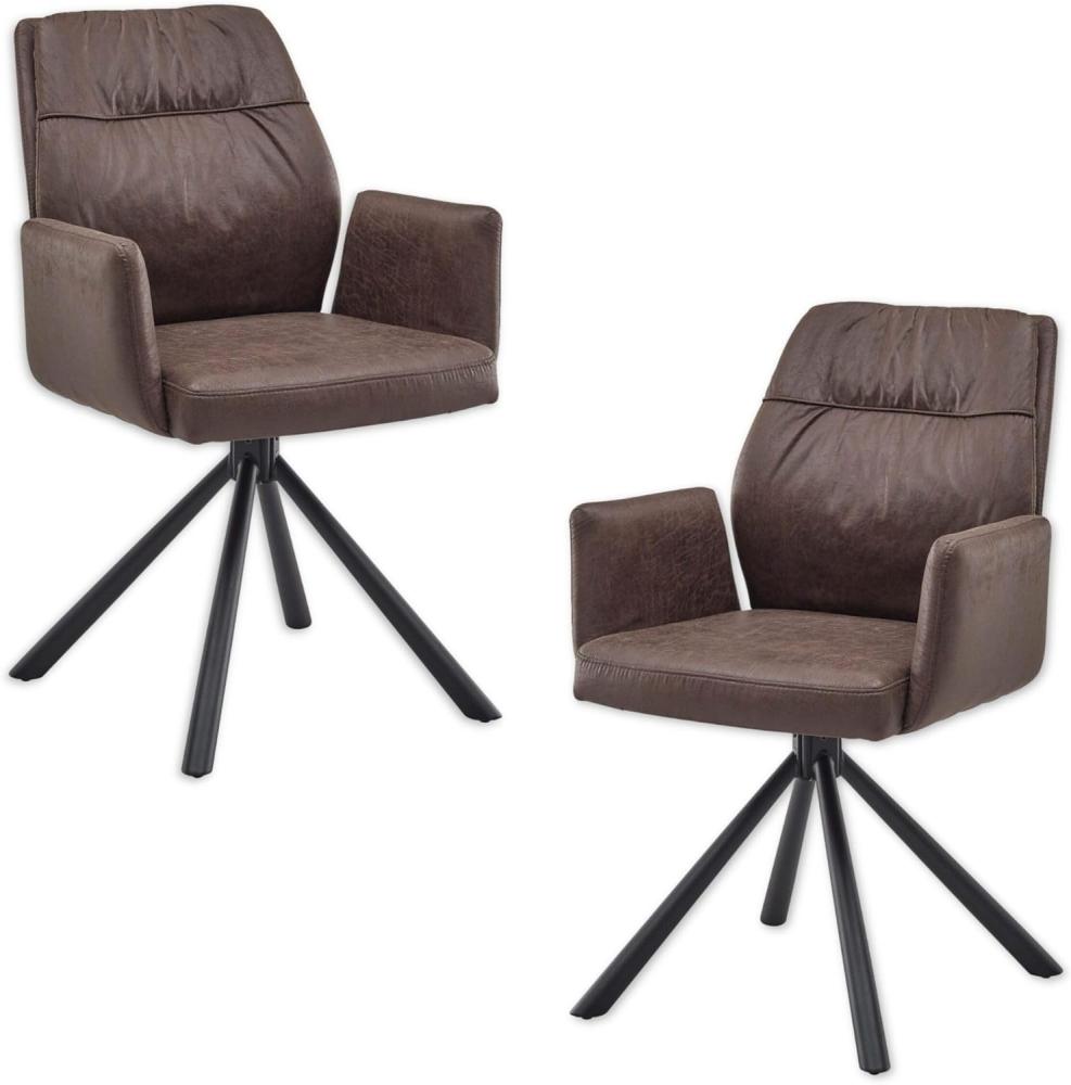 MARA Esszimmerstühle 2er Set mit schwarzem Metallgestell und Microfaser Bezug, Braun - Bequeme Stühle für Esszimmer & Wohnzimmer - 57 x 91 x 62 cm (B/H/T) Bild 1