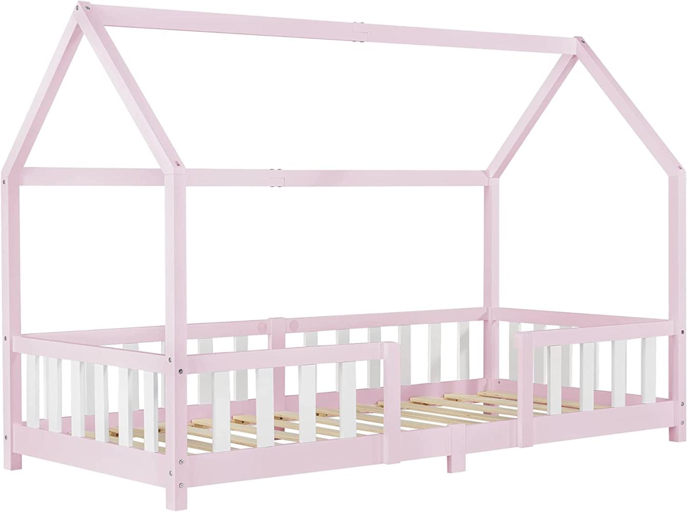 en.casa 'Sisimiut' Hausbett 90x200 cm, rosa/weiß, Kieferholz, inkl. Rausfallschutz und Lattenrost Bild 1