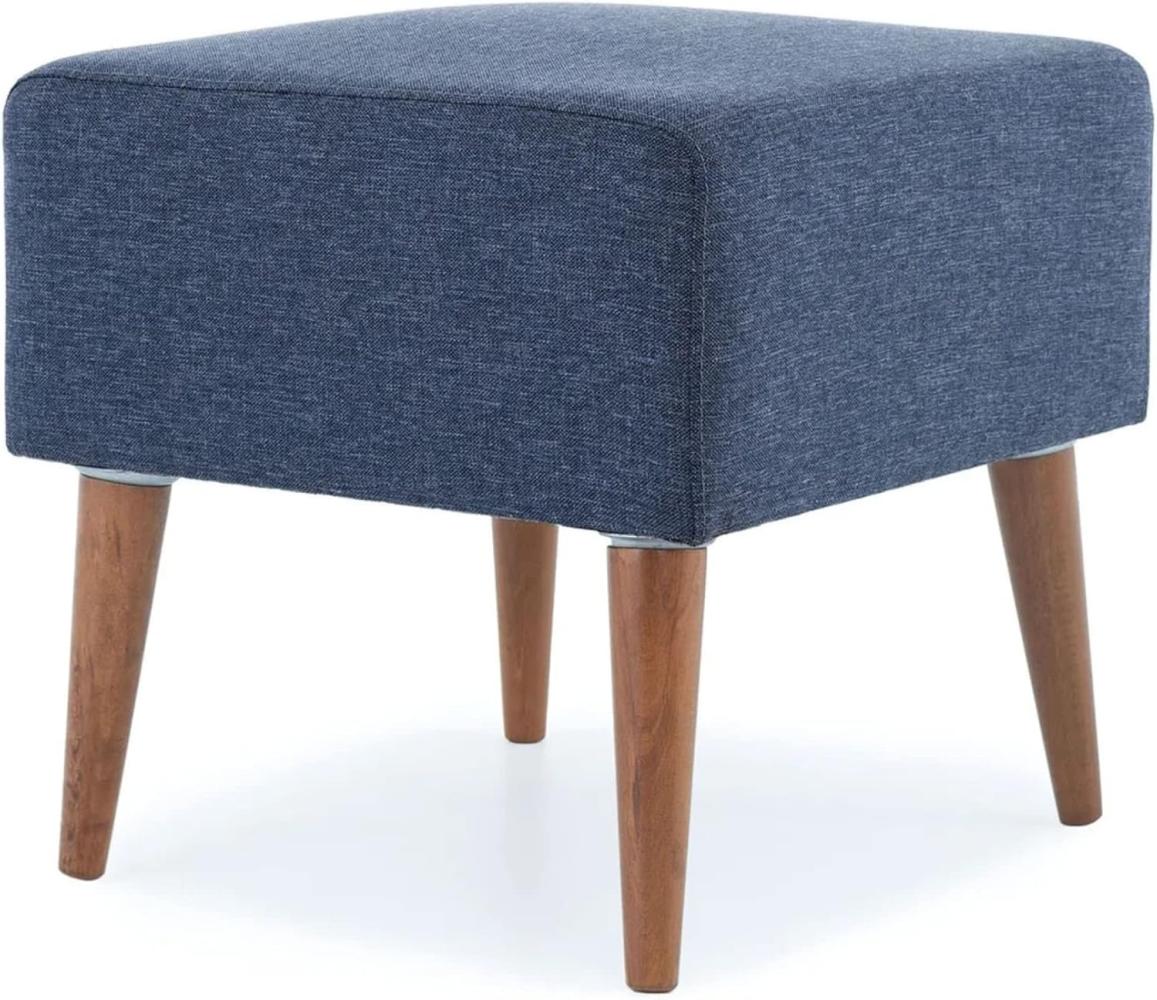 Gozos Mammo Sitzgruppe Series Ottoman | Hochwertig Pouf besteht aus Leinenstoff | Wohnzimmermöbel Dekorative und Comfortable Fußhocker | Relaxhcoker mit Holzbein | 50 x 46 x 45 cm | Navy Blau Bild 1