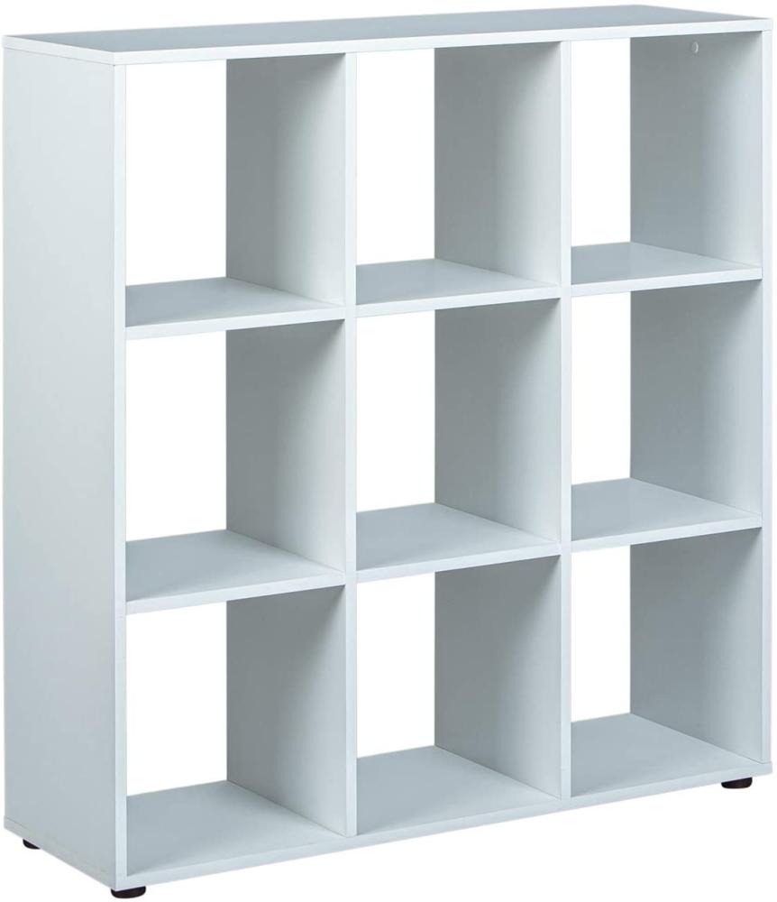 Bücherregal aus Laminat mit neun Fächern, weiße Farbe, 104,5 x 109 x 33. Bild 1