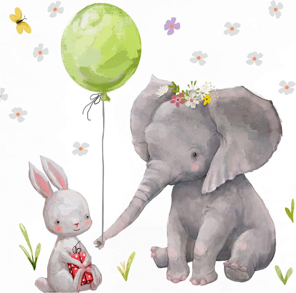 Little Deco 'Hase & Elefant mit grünen Ballon' Wandtattoo Bild 1