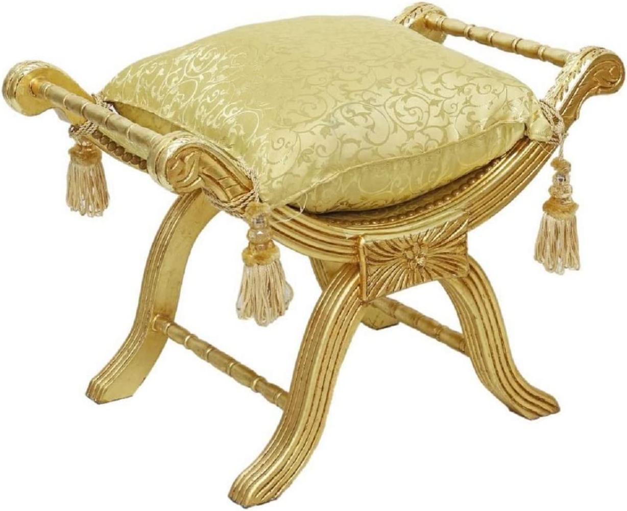 Casa Padrino Barock Kreuzhocker mit Kissen Gold / Gold - Handgefertigter Sitzhocker im Barockstil - Antik Stil Hocker - Barock Möbel - Wohnzimmer Möbel im Barockstil - Antik Stil Möbel Bild 1