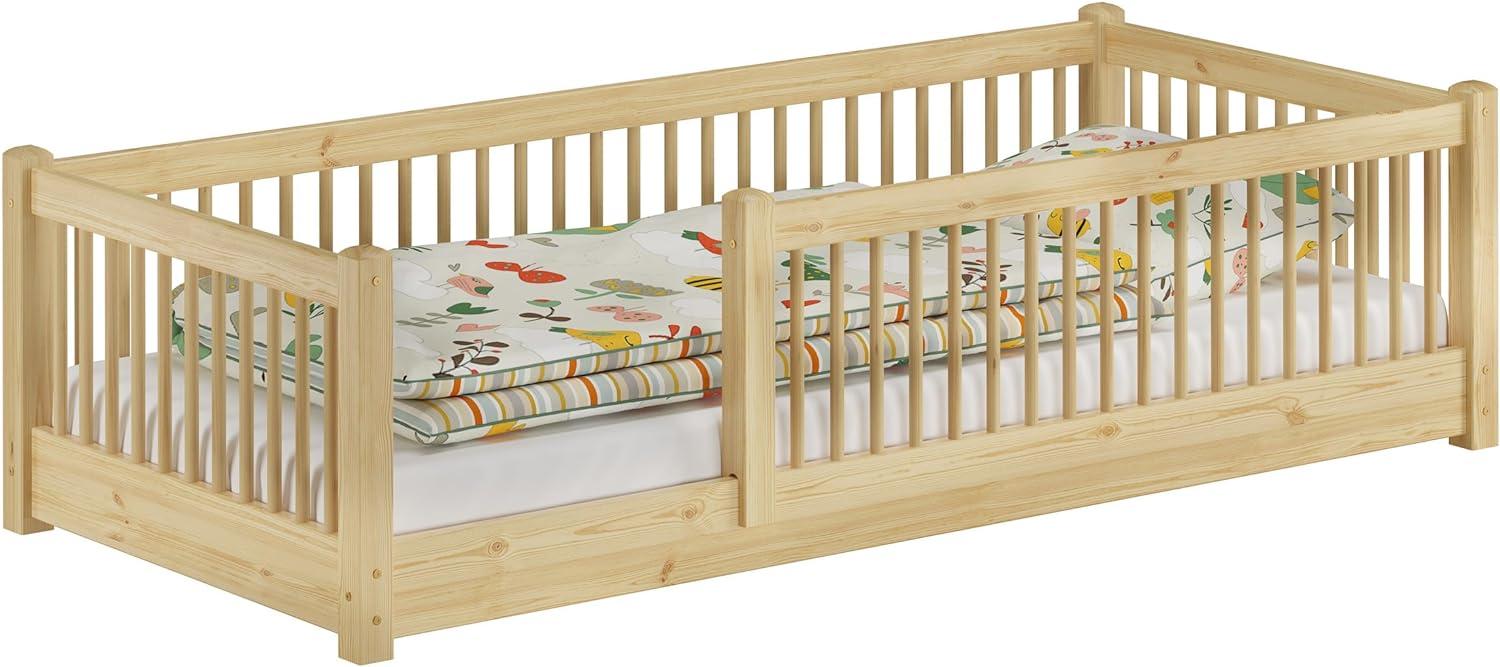 Kinderbett niedriges Bodenbett Kiefer natur 80x180 Kleinkinder Laufstall ähnlich, ohne Zubehör Bild 1