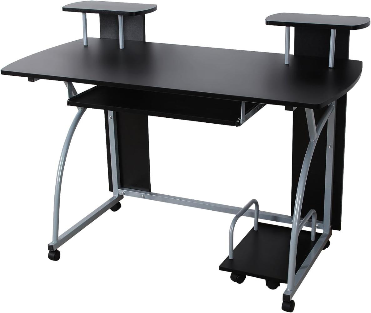 VASAGLE Schreibtisch Computertisch mit Rollen PC Tisch mit Tastaturauszug 2 Regale 120 x 59 x 90 cm LCD812B Bild 1