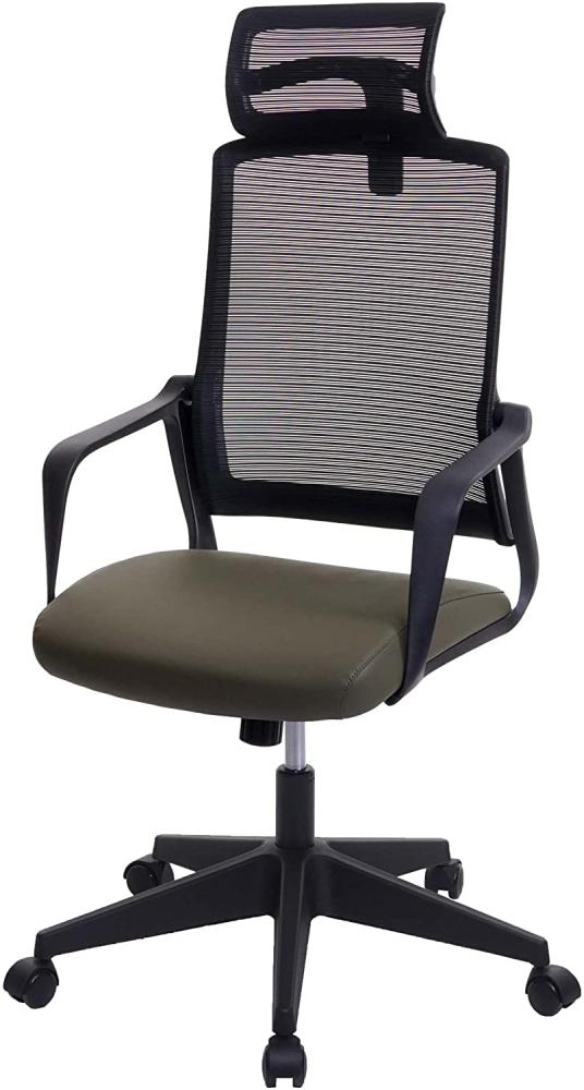 Bürostuhl HWC-J52, Drehstuhl Schreibtischstuhl, ergonomisch Kopfstütze, Kunstleder ~ olivgrün Bild 1