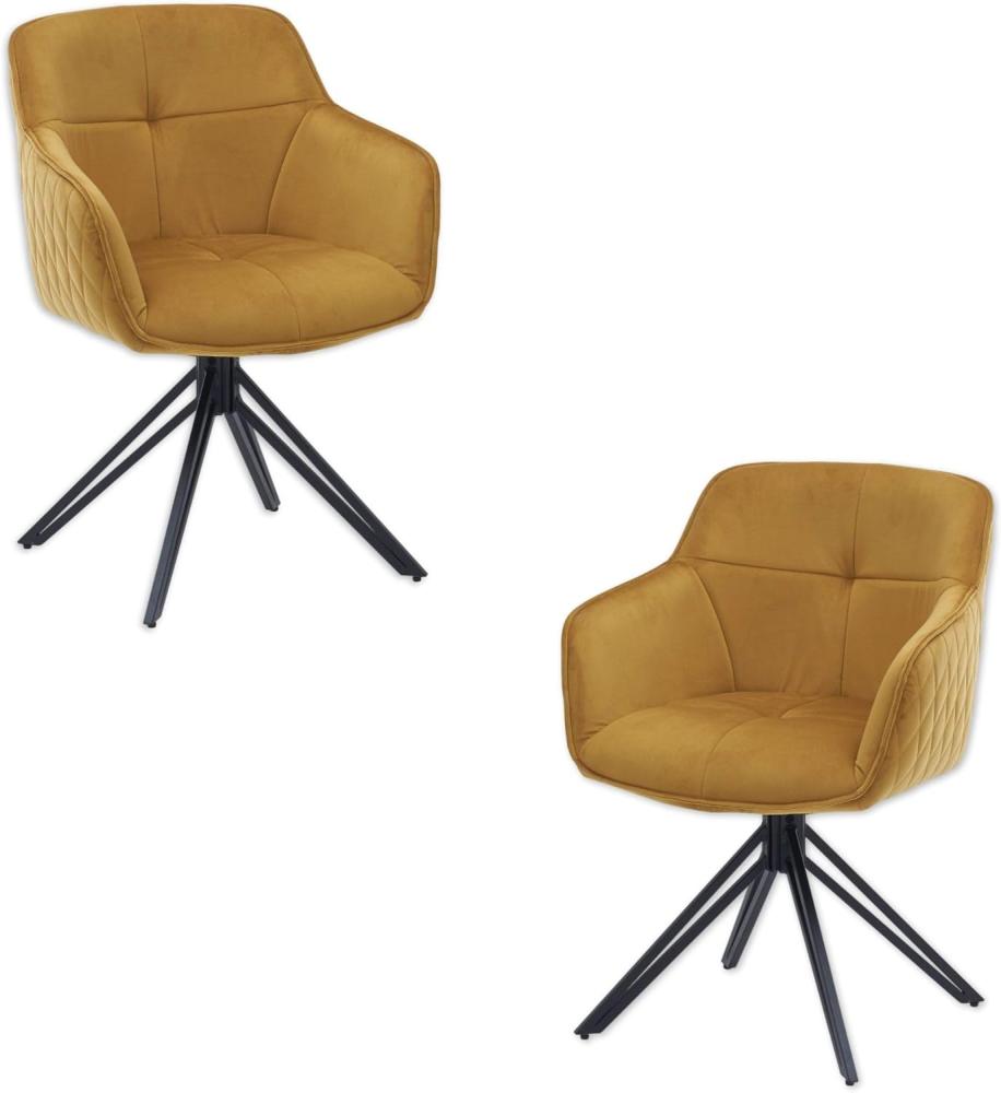 EMMA Esszimmerstühle 2er Set mit schwarzem Metallgestell, Gold - Bequeme Samt Stühle für Esszimmer & Wohnzimmer - 59 x 82 x 62 cm (B/H/T) Bild 1