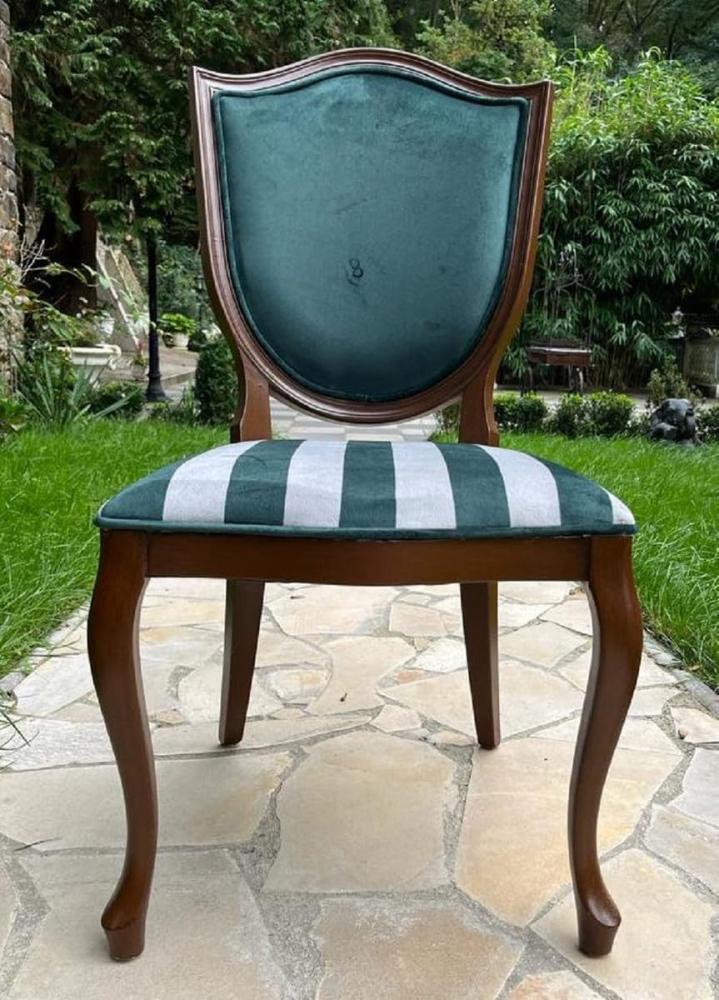 Casa Padrino Luxus Art Deco Esszimmer Stuhl Grün / Weiß / Braun - Eleganter Massivholz Stuhl mit Streifen - Art Deco Esszimmer Möbel Bild 1
