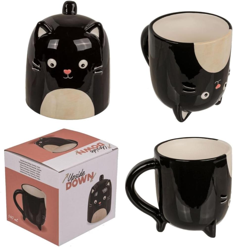 Kaffeetasse Katze ca. 12 x 14 cm drehbar 540ml Kopfüber Tasse Schwarz Kätzchen Bild 1