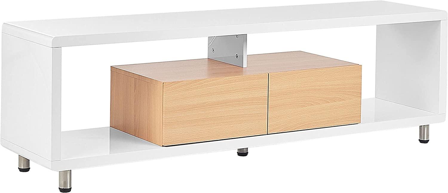 TV-Möbel weiß heller Holzfarbton mit 2 Schubladen 159 x 39 x 50 cm KNOX Bild 1