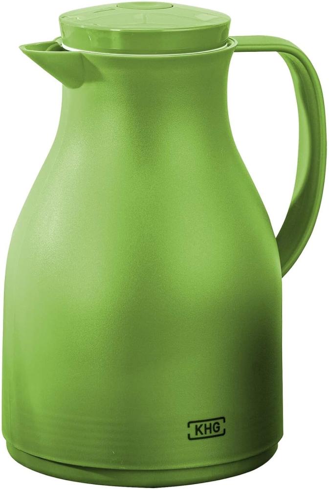 KHG Isolierkanne 1 Liter Lime-Grün Grün, Quick Press & Drehverschluss, außen Kunststoff matt, innen Glas BPA-frei, Thermoskanne 1l für heiße & kalte Getränke mit präzisem Ausgießer Bild 1
