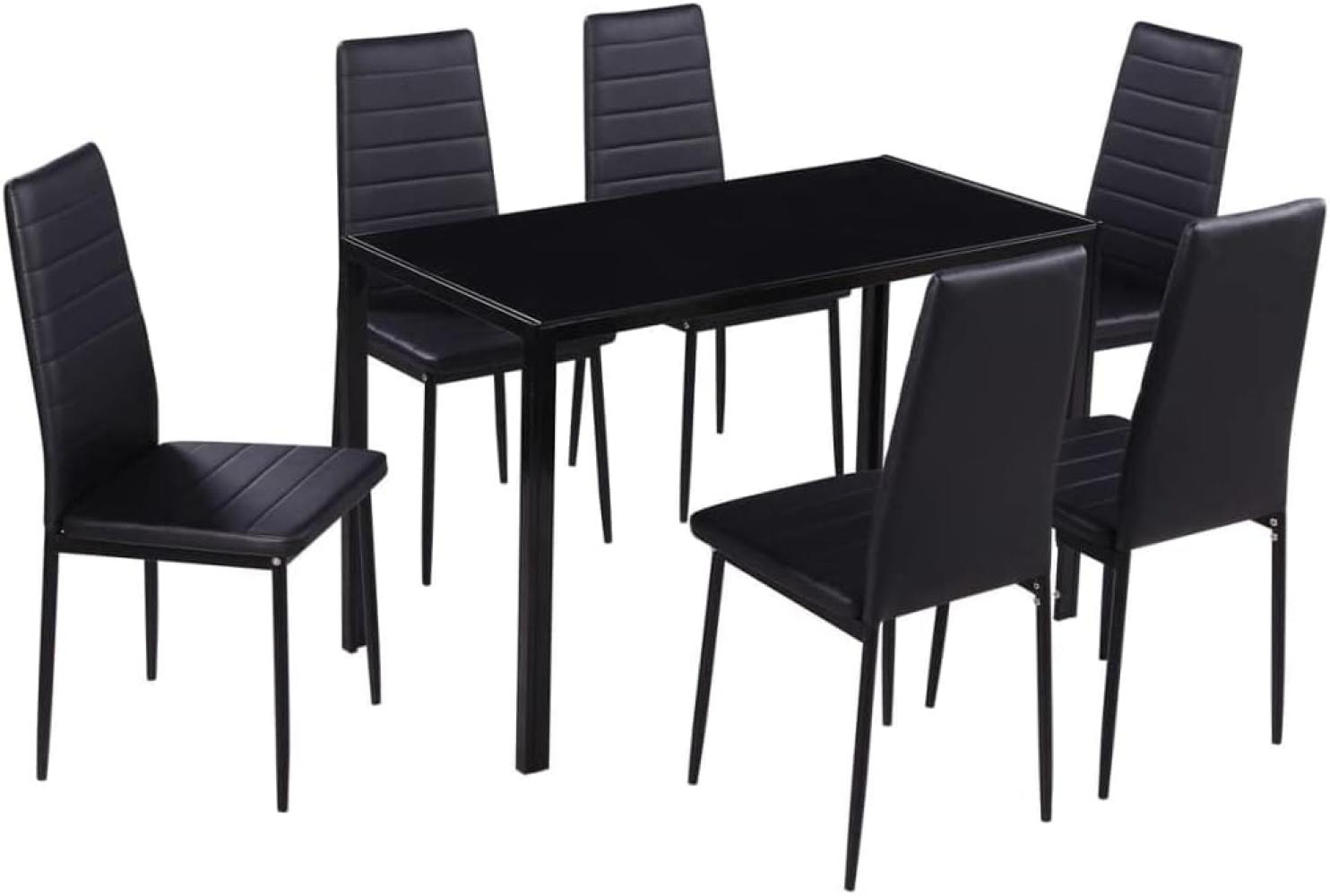 vidaXL Essgruppe 7-tlg. in schwarz, mit Tisch und 6 Stühlen Bild 1