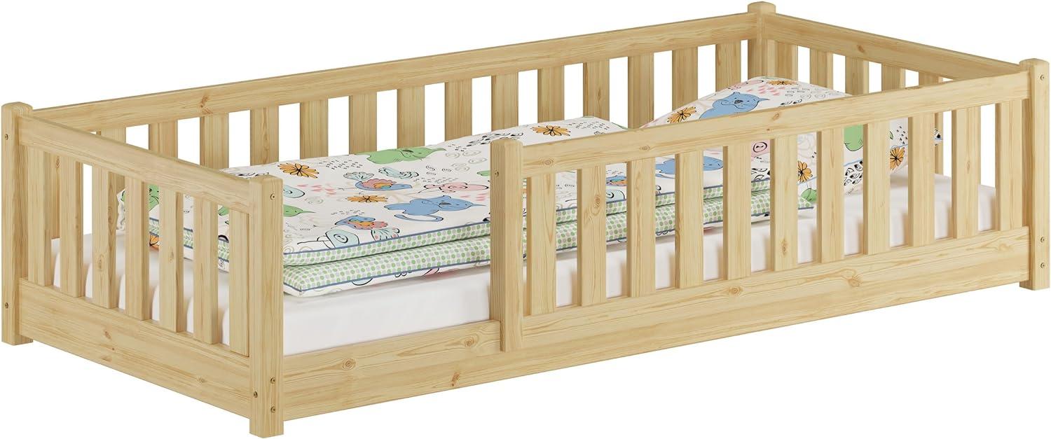 Kinderbett, Bodenbett mit dreiseitiger Sicherung 80x180 Kiefer natur lackiert V-60. 77-08-180ohne Zubehör Bild 1