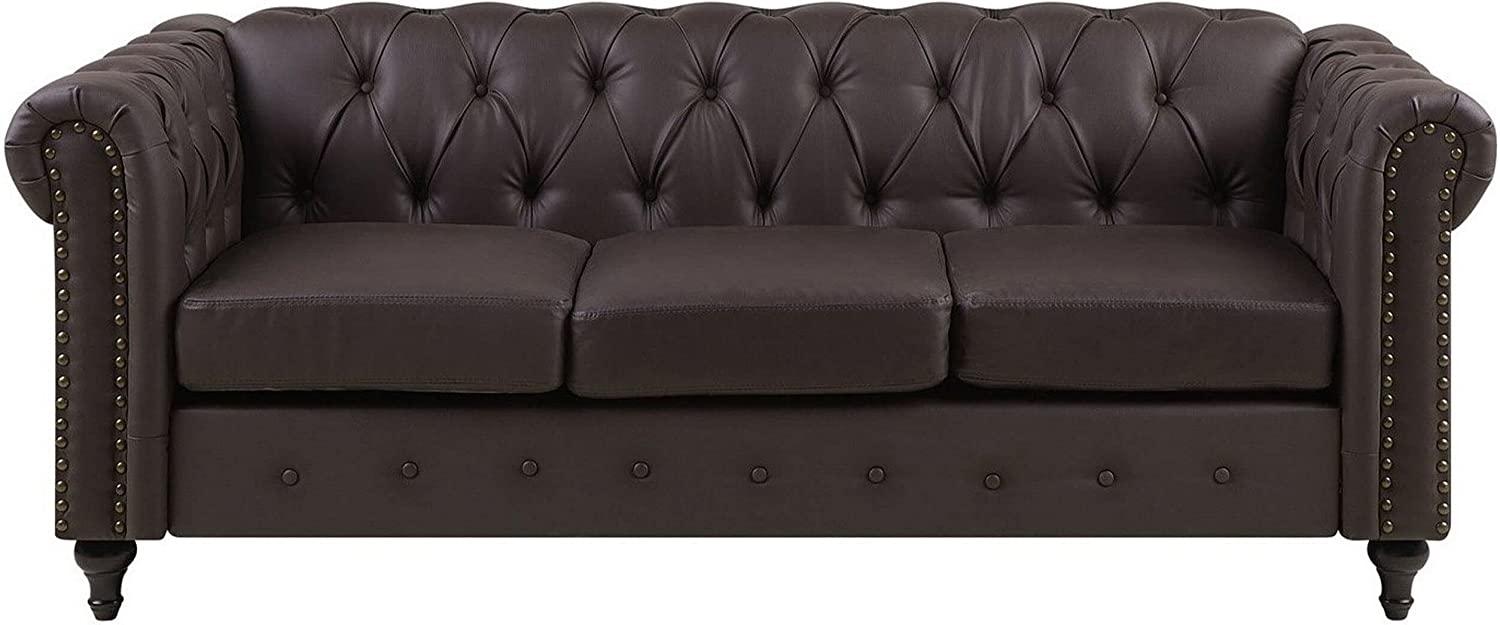 3-Sitzer Sofa Kunstleder dunkelbraun CHESTERFIELD Bild 1