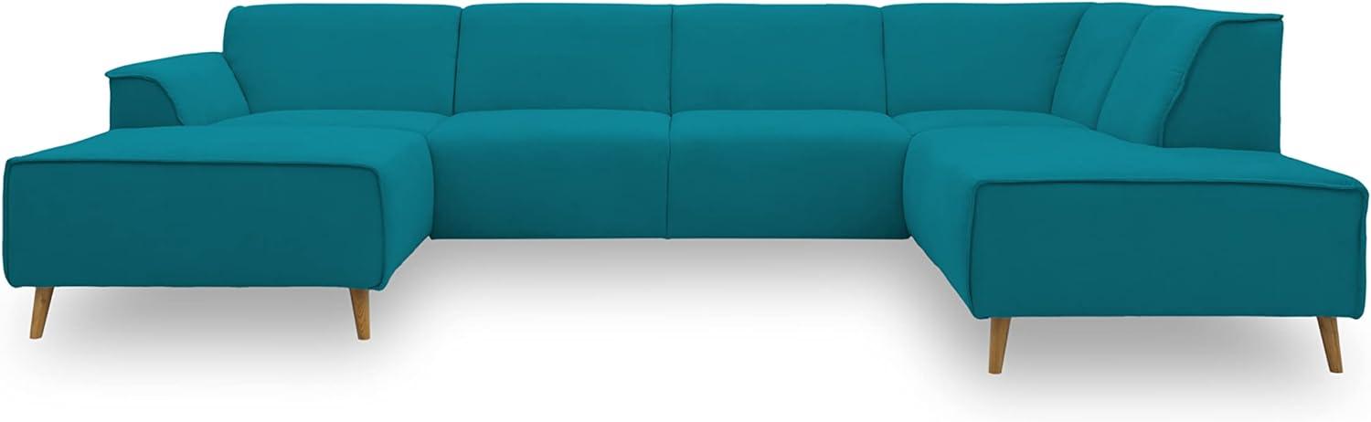 DOMO Collection Jules Wohnlandschaft, Skandinavisches Sofa mit Federkern, Couch in U-Form, türkis, 159x333x191 cm Bild 1