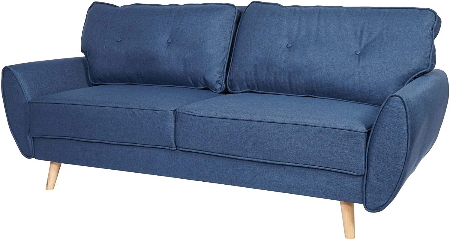 3er-Sofa HWC-J19, Couch Klappsofa Lounge-Sofa, Schlaffunktion 203cm ~ Stoff/Textil blau Bild 1