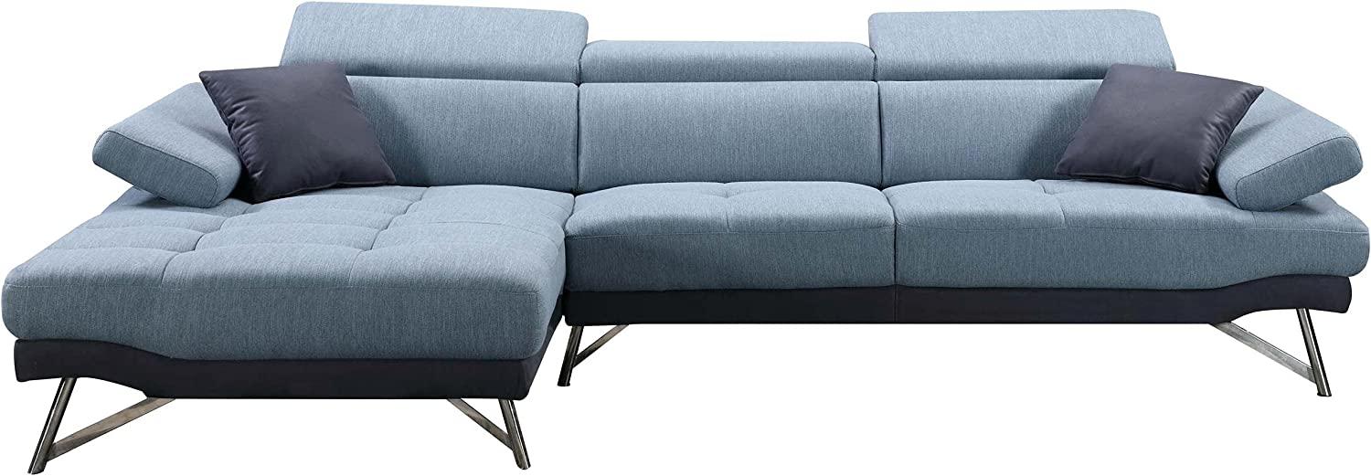 Sofa HWC-H92, Couch Ecksofa L-Form 3-Sitzer, Liegefläche 300cm ~ links, blau-grau Bild 1