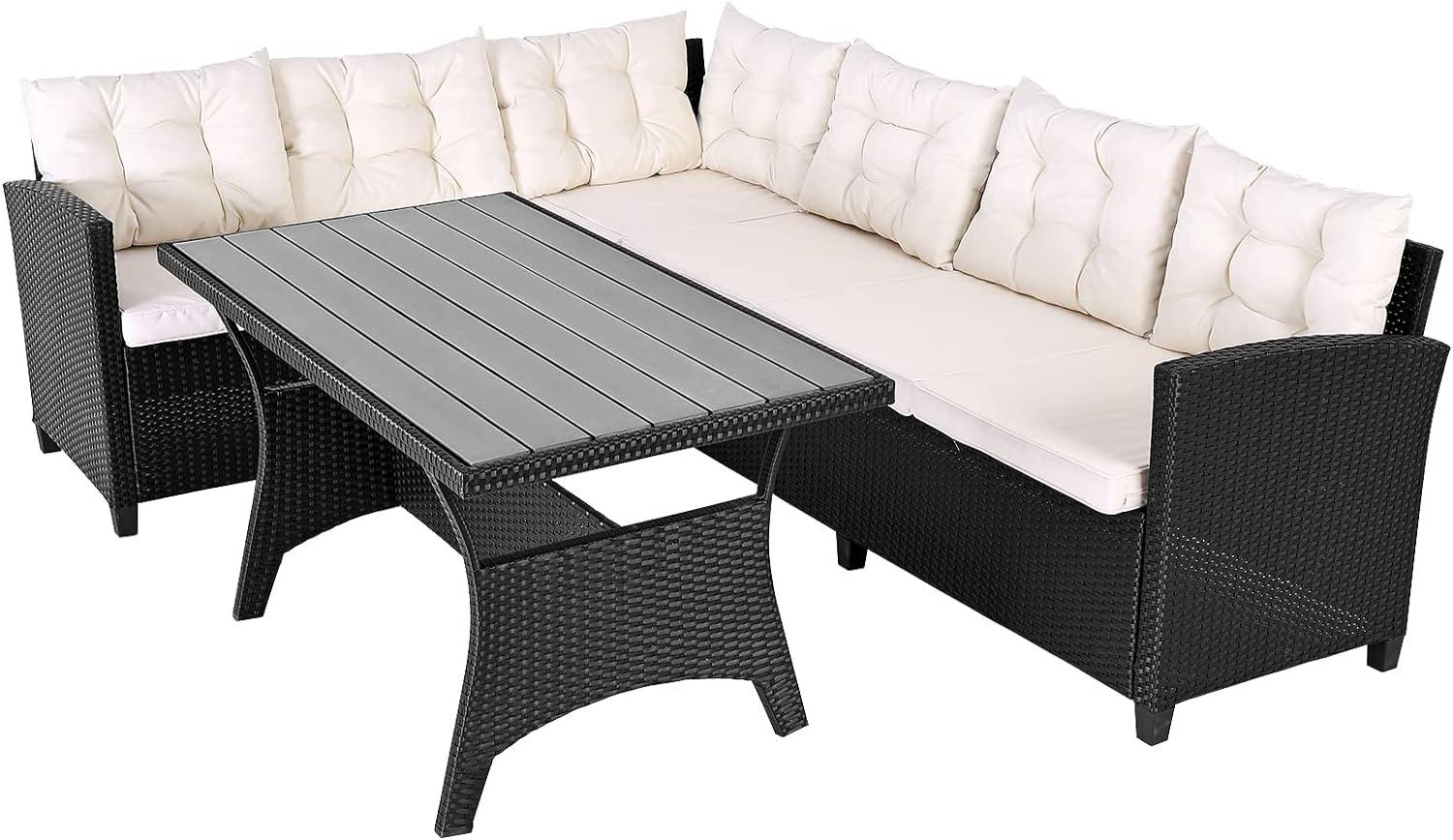 CASARIA® Polyrattan Ecklounge mit WPC Tisch Schwarz Bild 1