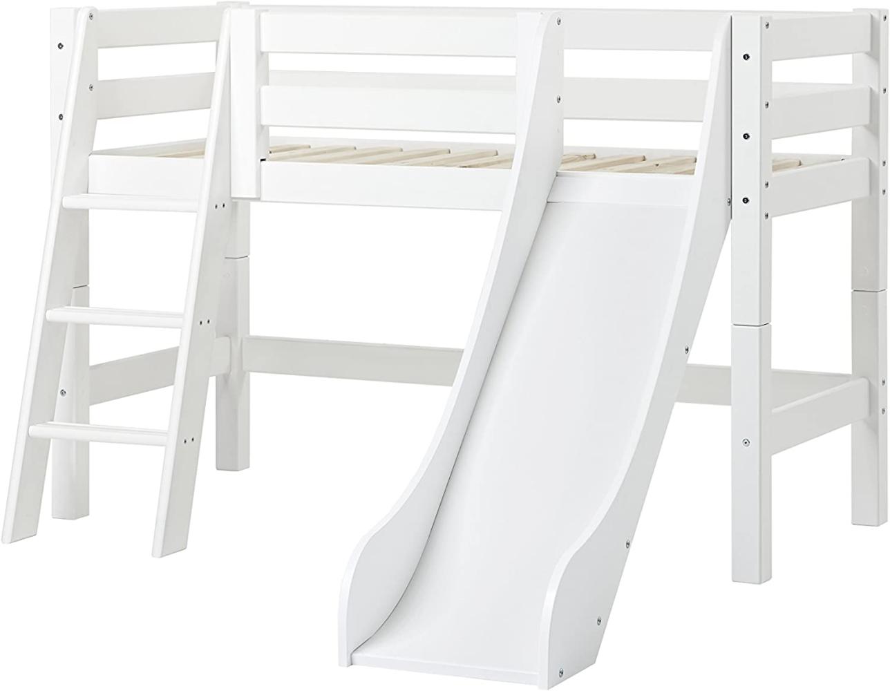 Hoppekids 'Premium' Halbhochbett weiß, schräge Leiter, 70x160 cm Bild 1