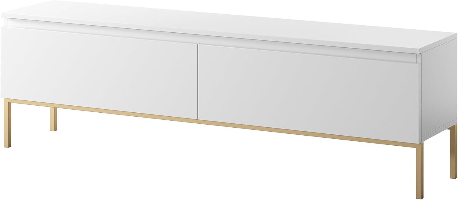 Selsey TV Schrank Board Sideboard Fernsehtisch Fernsehschrank Mit Schränken 150 cm Goldene Beine Weiß Bemmi Bild 1