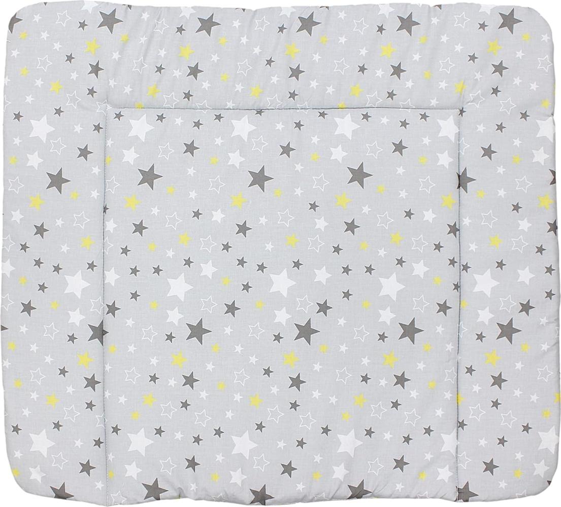 TupTam Baby Wickeltischauflage mit Baumwollbezug Gemustert, Farbe: Sterne Gelb / Grau, Größe: 70 x 60 cm Bild 1