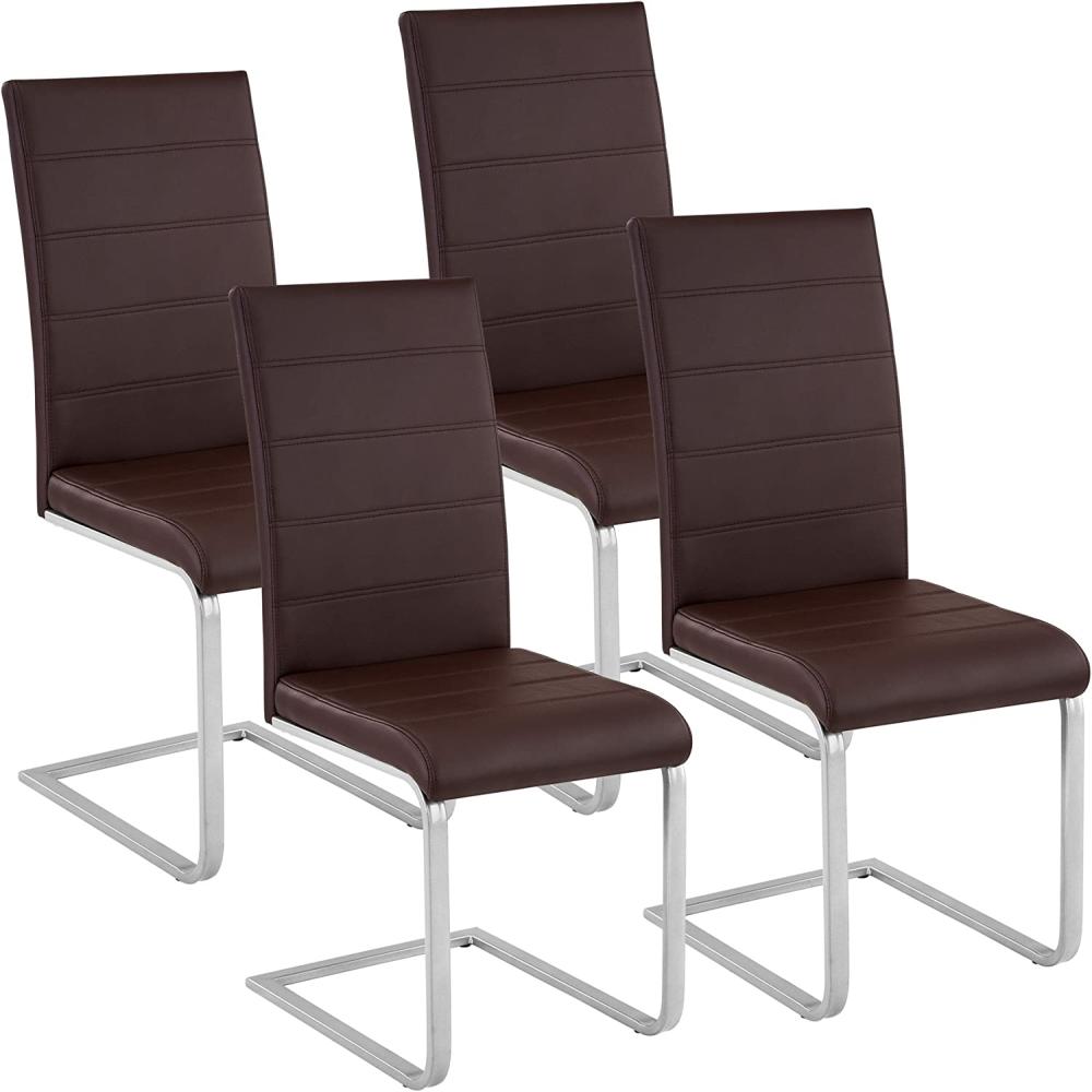TecTake 800632 4er Set Esszimmerstuhl, Kunstleder Stuhl mit hoher Rückenlehne, Schwingstuhl mit ergonomisch geformter Rückenlehne (4er Set braun | Nr. 402556) Bild 1